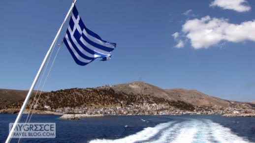 Kalymnos island viewed from a Greek ferry
