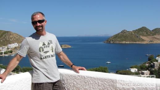 Hotel Golden Sun balcony view of Grikos Bay on Patmos