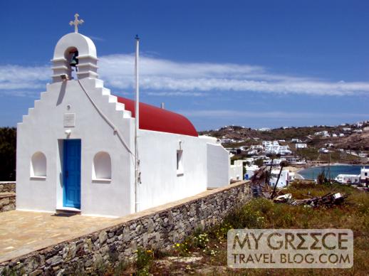 a church at Ornos beach