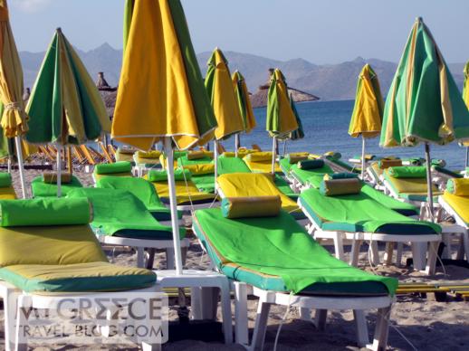 lounge chairs on one of the Kos Town beaches 