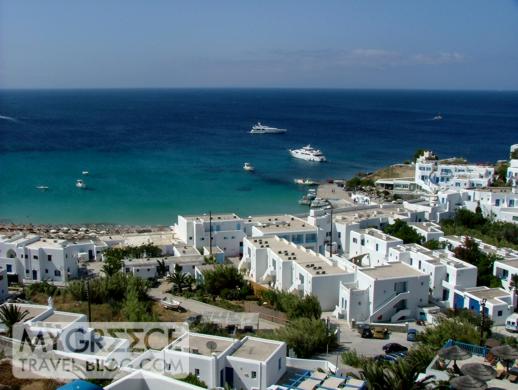 Platis Gialos bay beach and resort area on Mykonos