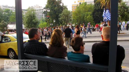 people watching at Syntagma Square in Athens