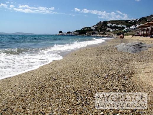Waves washing ashore at Agios Ioannis beach Mykonos