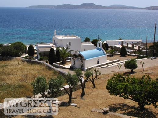 a blue domed church at Agios Ioannis Mykonos