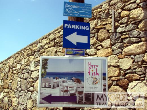 sign for Ag Ioannis beach on Mykonos
