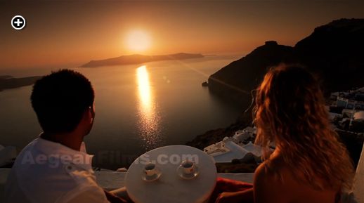 One of Santorini's fabled sunsets is captured in spectacular glory on the Santorini Freedom film