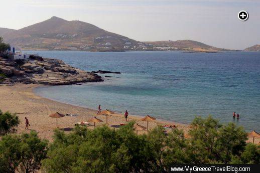 A late afternoon view of Piperi beach and Naoussa Bay on Paros