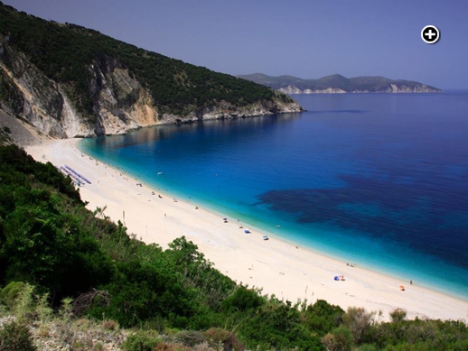 Myrtos beach on Kefalonia island in the Ioanian Sea off the western coast of mainland Greece