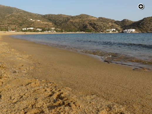 The golden sands of Mylopotas beach on Ios
