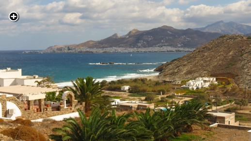 A view of St George's Bay and Naxos Town in the distance