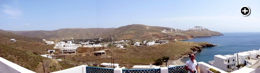 The Fildisi Boutique Hotel has a view of Astipalea's Livadi area (center) and Chora (top right)