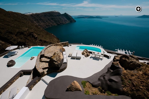 Aenaon Villas swimming pool views of the Santorini caldera
