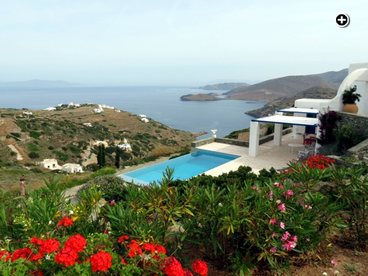 An infinity pool with an amazing view of the Kini Bay region of Syros island