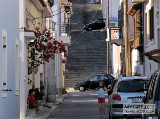 Kids playing on a street in Vathi