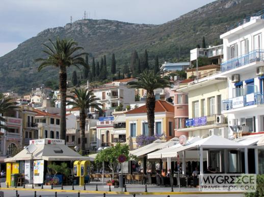 the waterfront business street in Vathi