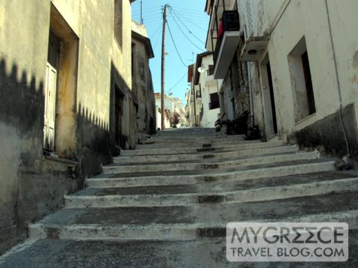 Steps on a hillside street in Vathi 