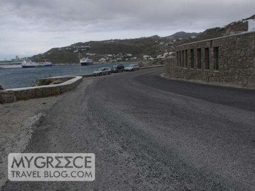 Mykonos coastal road below the Cavo Tagoo luxury hotel 