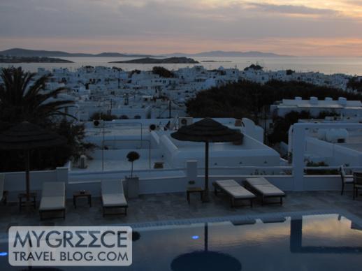 sunset view from the Rochari Hotel Mykonos