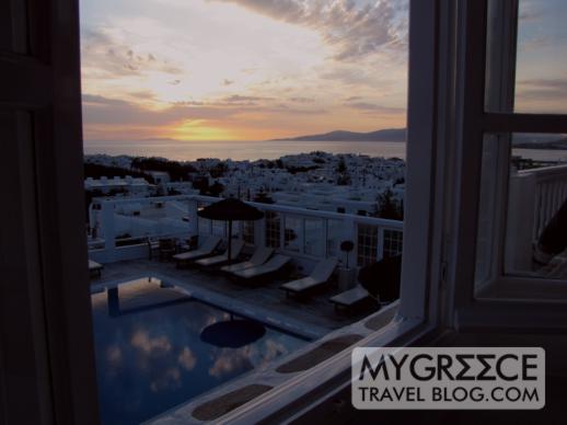 sunset view from the Rochari Hotel Mykonos