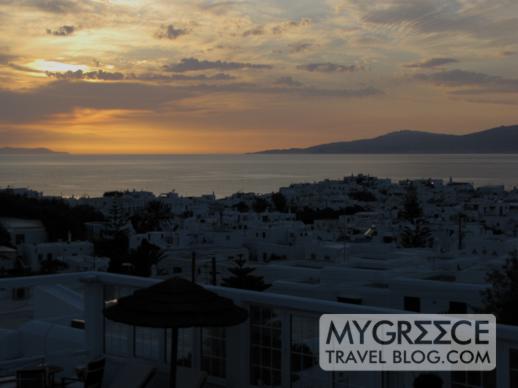sunset view from the Rochari Hotel Mykonos