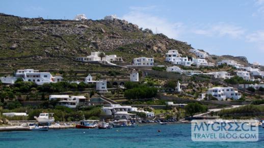 hillside homes and hotels at Ornos bay on Mykonos