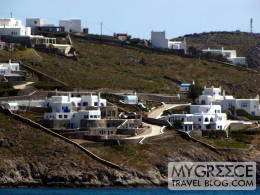 hotel on the hillside above Ag Ioannis Bay on Mykonos