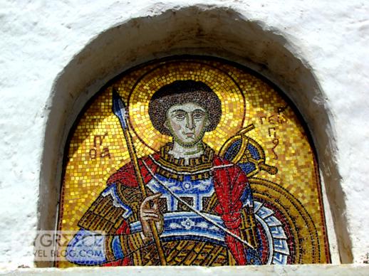 a mosaic at a church on Ios