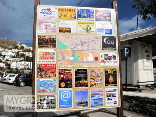Advertisements at Gialos port on Ios