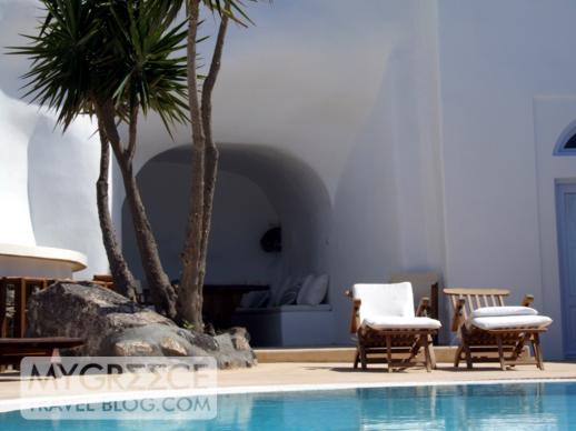 Swimming pool terrace in Firostefani Santorini