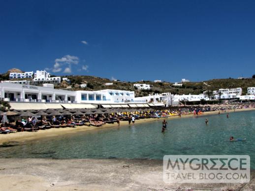 Beachside bars and restaurants and Platis Gialos Mykonos