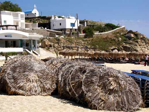 Umbrellas on Platis Gialos beach on Mykonos