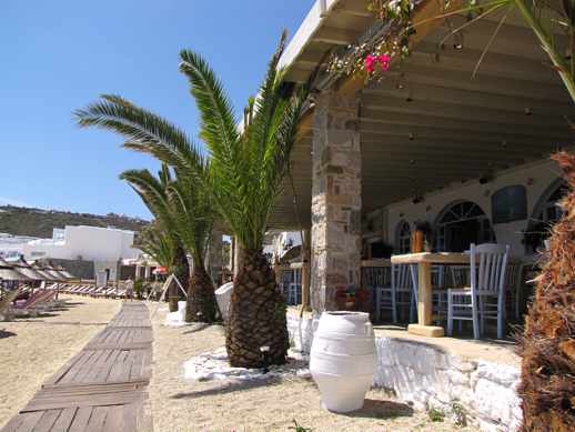 boardwalk at Platis Gialos beach on Mykonos
