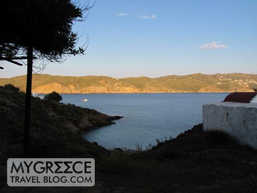 a cove below Kiki's taverna at Agios Sostis beach Mykonos