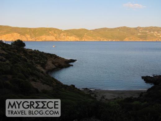 a cove below Kiki's Taverna at Agios Sostis beach Mykonos