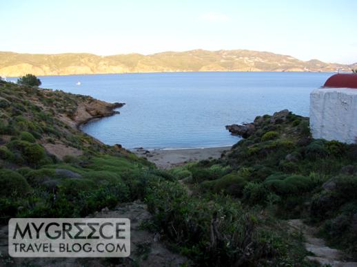 a cove below Kiki's Taverna at Agios Sostis beach Mykonos