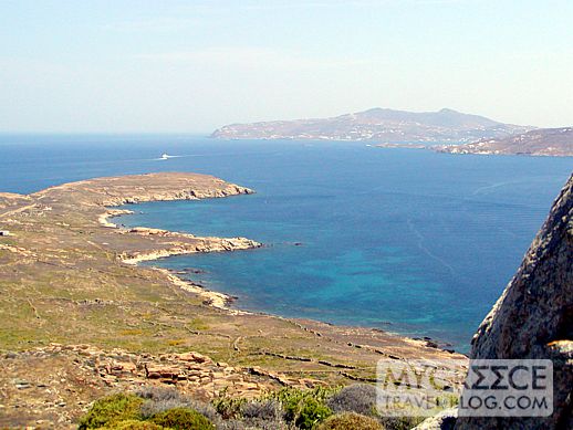 View of Mykonos from Mt Kynthos on Delos island