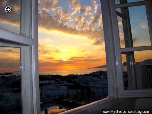 Sunset view from the Rochari Hotel Mykonos