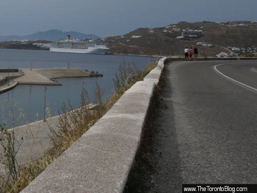 Tourlos port view from Mykonos coastal road