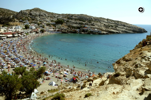 Matala Beach Festival website photo of Matala Beach on the southern coast of Crete
