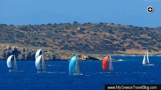 Sailboats in the Saronic Gulf near Varkiza, a town on the Apollo Coast southeast of Athens