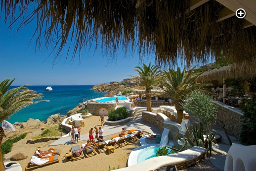 Jackie O' Beach Club at Super Paradise beach on Mykonos