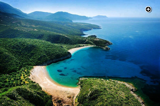 Golden sand beaches on the Halkidiki peninsula in the Central Macedonia region of Greece