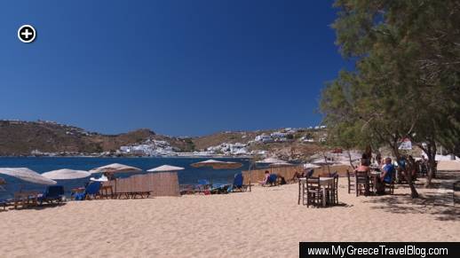 Nikolas Taverna has views toward nearby Platis Gialos beach on Mykonos 