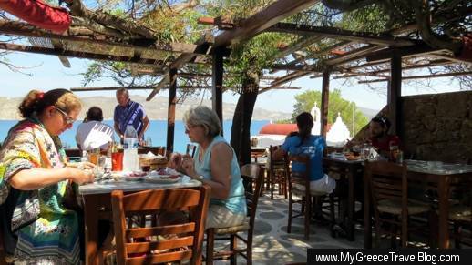 Dining terrace at Kiki's Taverna at Agios Sostis Mykonos