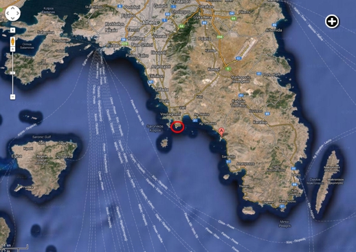 A Google map showing the Saronic Gulf and Apollo Coast of Greece