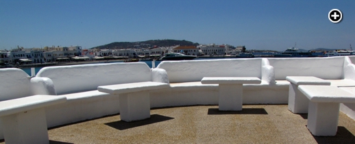 An outdoor harbour-view terrace at the old Remezzo Mykonos nightclub, which is being relaunched as a restaurant in 2014