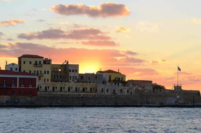 Chania harbour at sunset