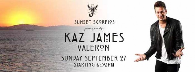 Kaz James with Valeron at Scorpios beach club Mykonos