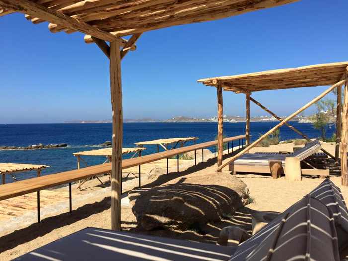 Scorpios Beach Club Mykonos sun loungers photo from Facebook