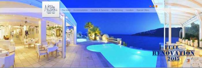 Screen capture of the Nissaki Boutique Hotel Mykonos website homepage